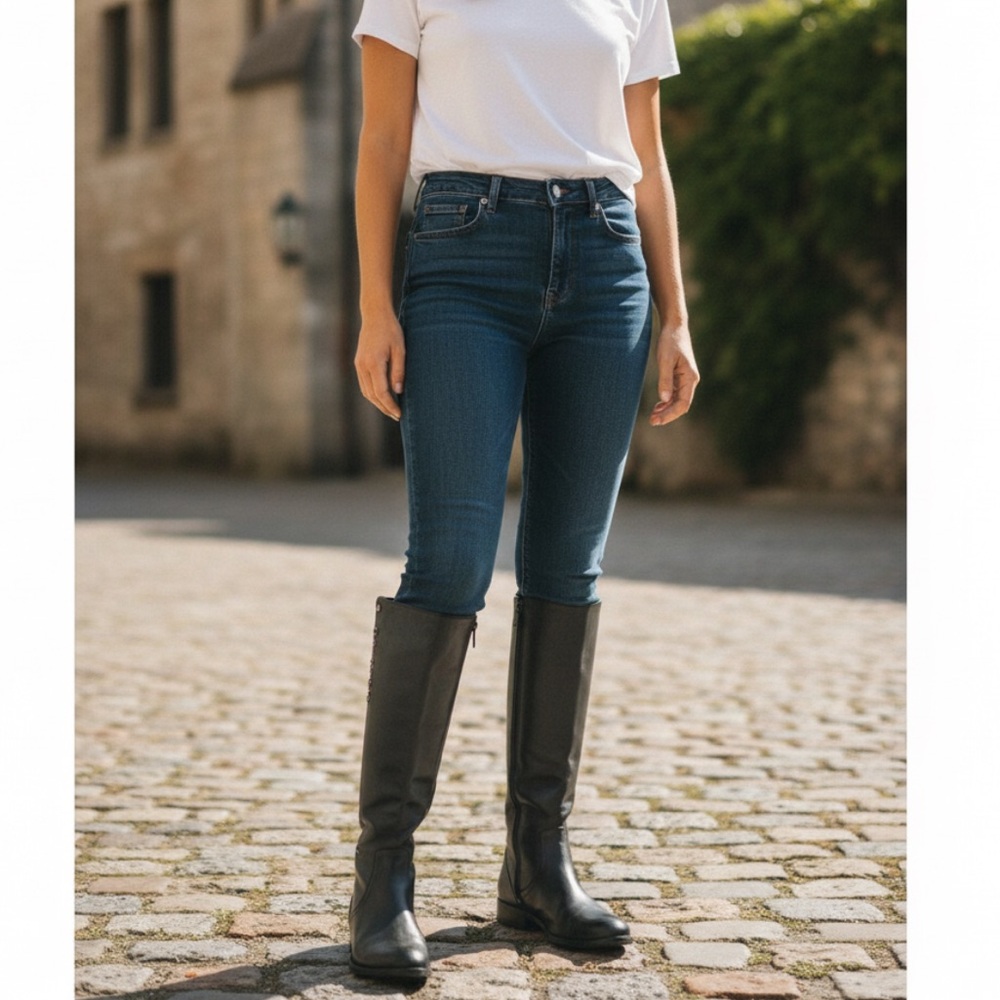 $398 Frye Melissa Stud Black Back Zip Tall Real Leather Black Knee High Boot - Picture 3 of 16